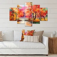 Colorful Autumn Trees by The Lake Canvas Wall Art Print