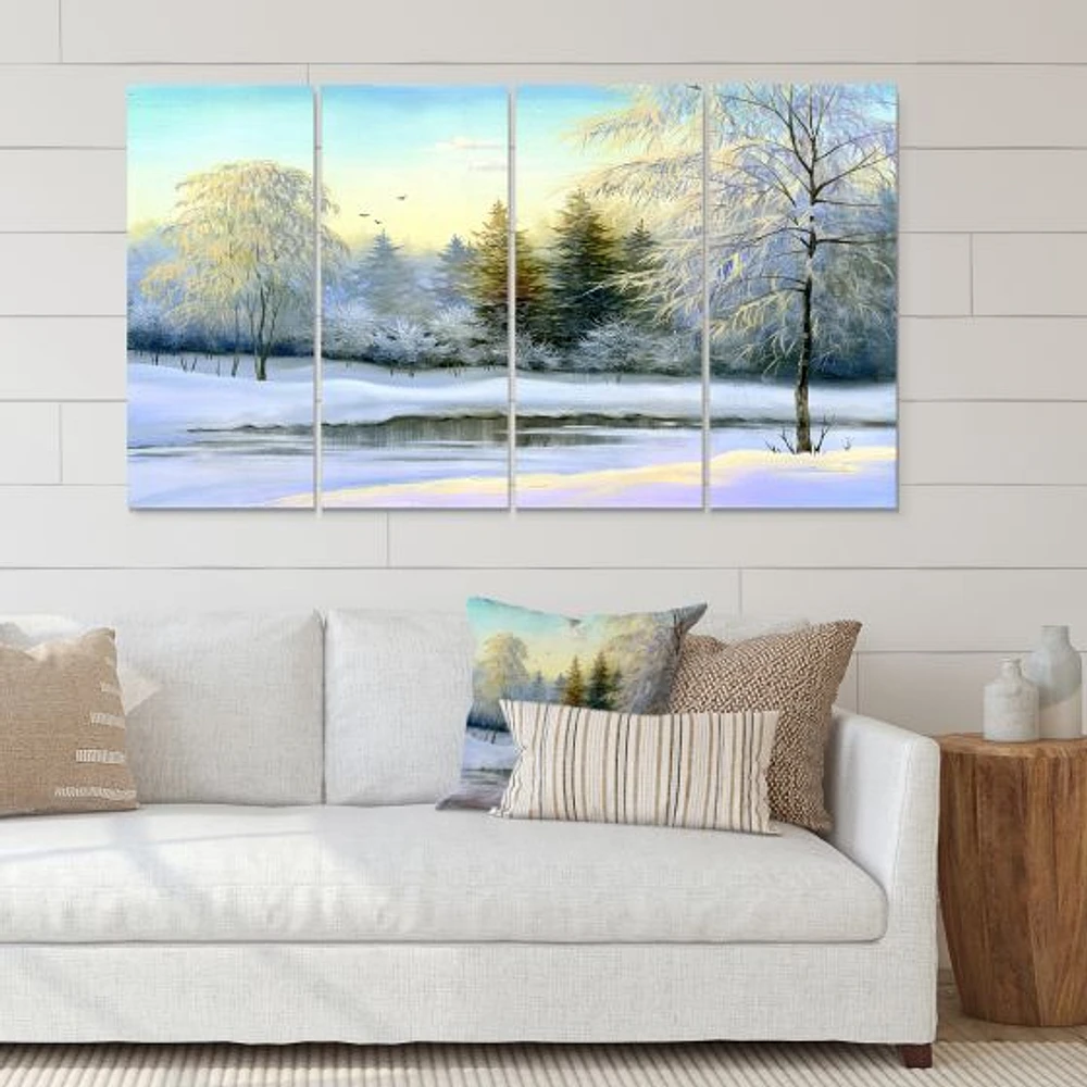 Green Trees Beautiful Winter Landscape Canvas Wall Art Print