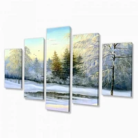 Green Trees Beautiful Winter Landscape Canvas Wall Art Print