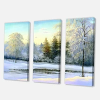 Green Trees Beautiful Winter Landscape Canvas Wall Art Print