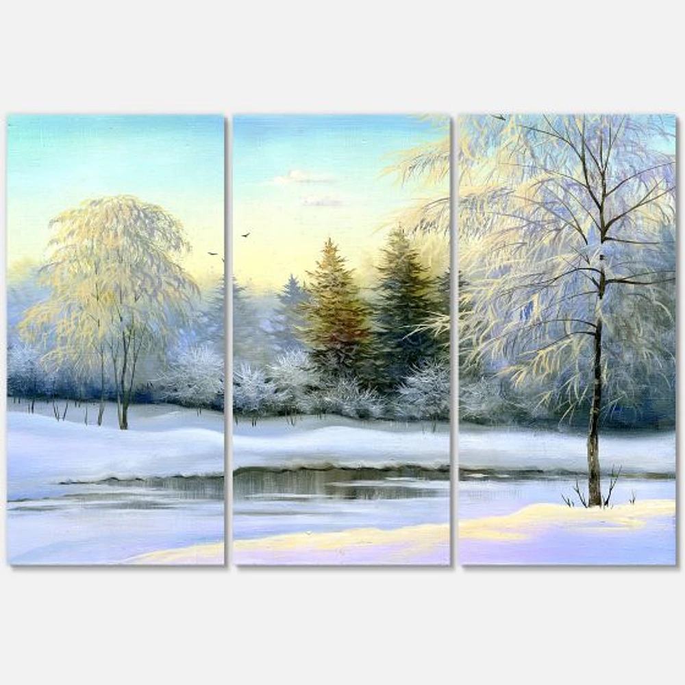 Green Trees Beautiful Winter Landscape Canvas Wall Art Print