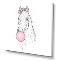 White Horse with Pink Bubble Gum  Canvas Wall Art Print