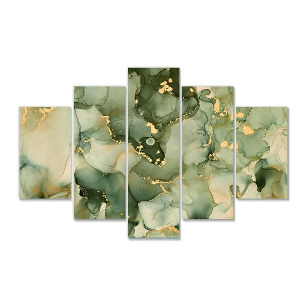 Green Luxury Abstract Fluid Art I Canvas Wall