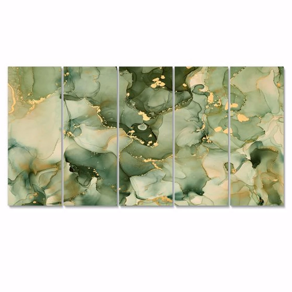 Green Luxury Abstract Fluid Art I Canvas Wall