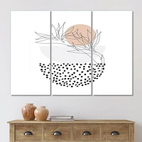 Abstract One Line Art Tropical Flower Canvas Wall Print - 3 Panels