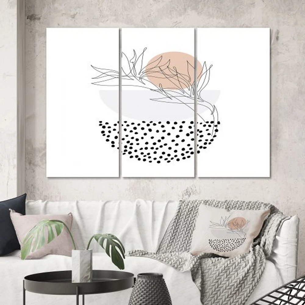 Abstract One Line Art Tropical Flower Canvas Wall Print - 3 Panels