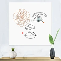 Female Face one Line Drawing with Minimal Shapes Canvas Wall Art Print