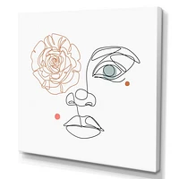 Female Face one Line Drawing with Minimal Shapes Canvas Wall Art Print