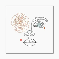 Female Face one Line Drawing with Minimal Shapes Canvas Wall Art Print