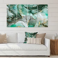 Green Luxury Abstract Fluid Art III Canvas Wall Print Panels