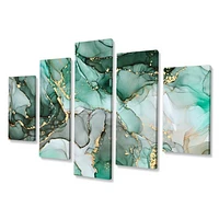 Green Luxury Abstract Fluid Art III Canvas Wall Print Panels