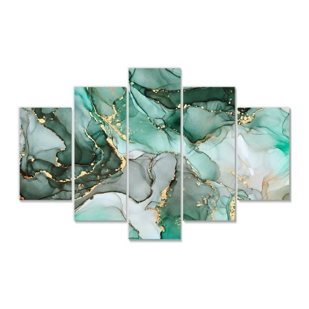 Green Luxury Abstract Fluid Art III Canvas Wall Print Panels