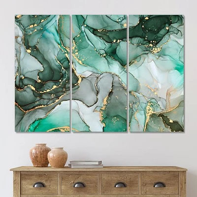 Green Luxury Abstract Fluid Art III Rectangular Canvas Wall Print