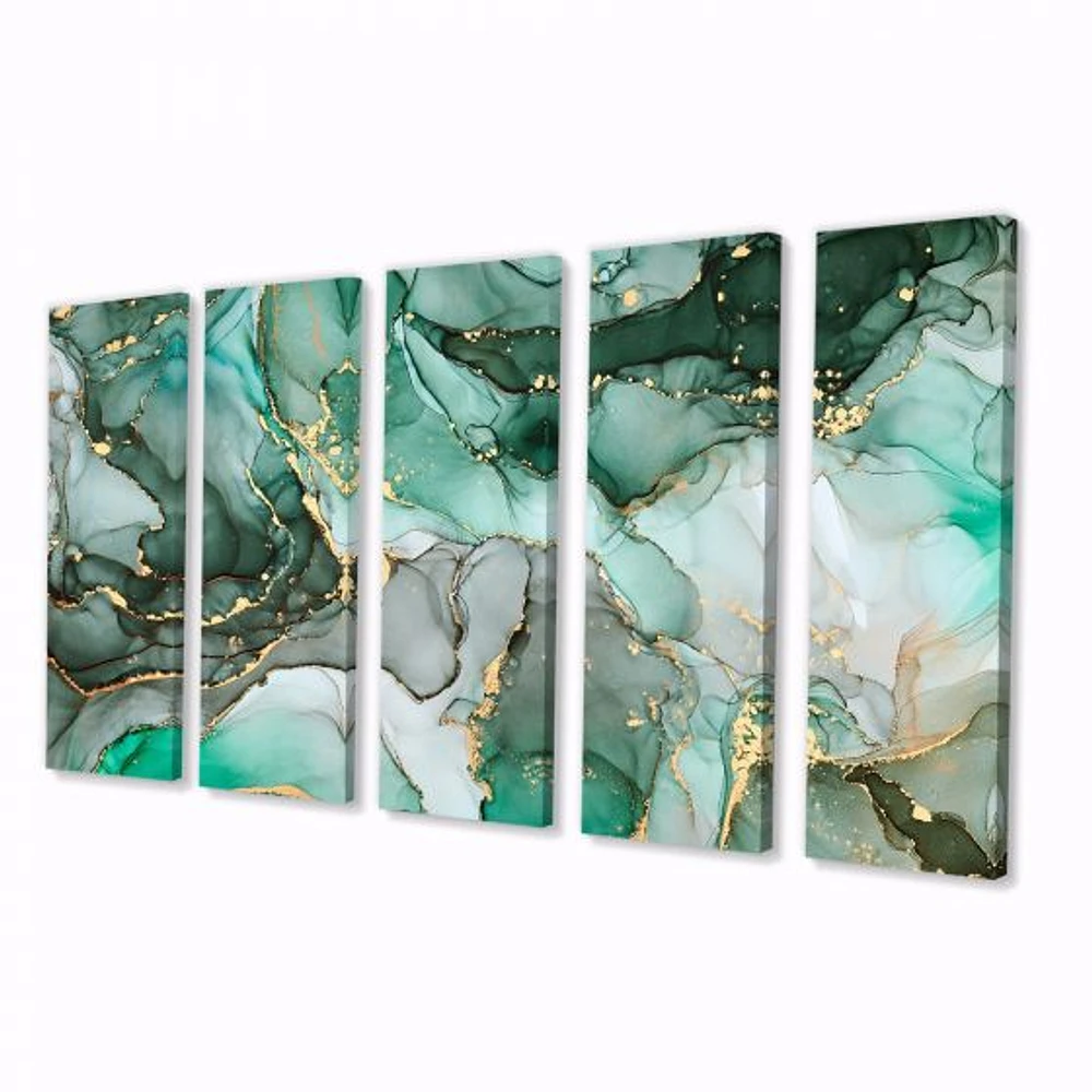 Green Luxury Abstract Fluid Art III Canvas Wall Print Panels