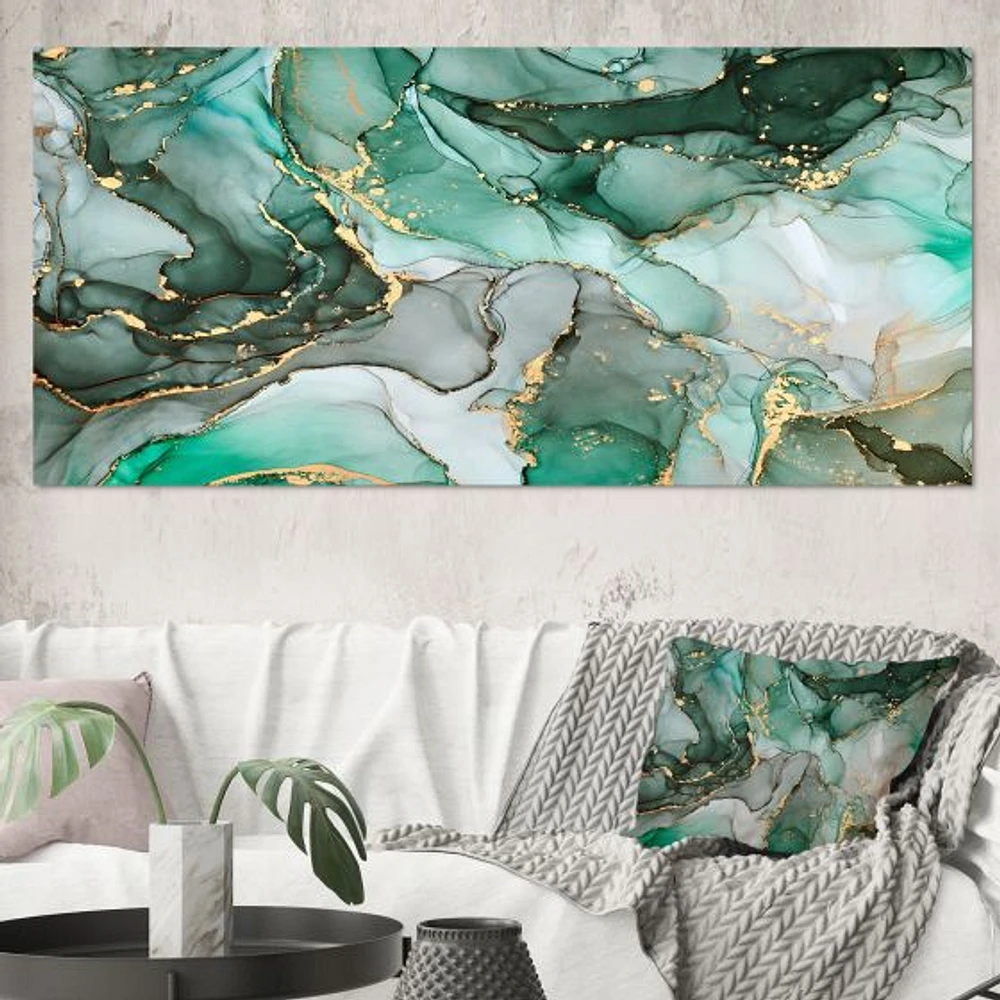 Green Luxury Abstract Fluid Art III  Canvas Wall Print