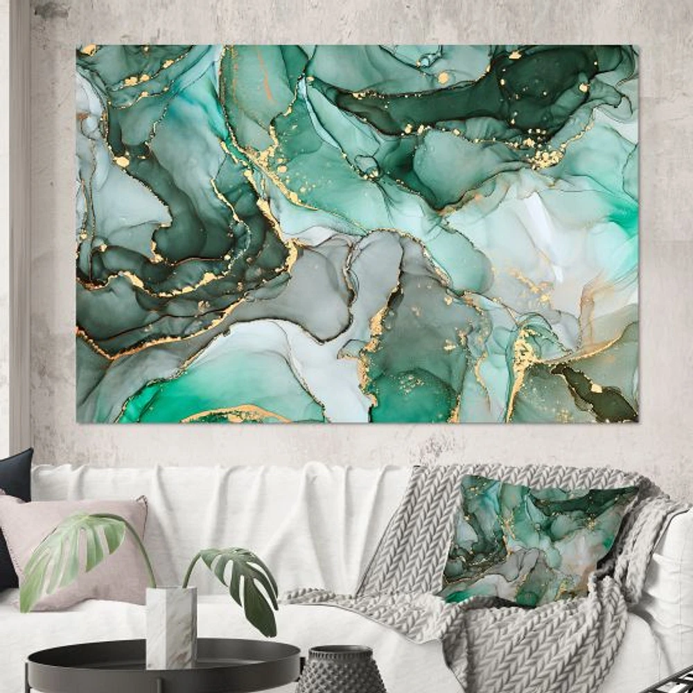 Green Luxury Abstract Fluid Art III  Canvas Wall Print