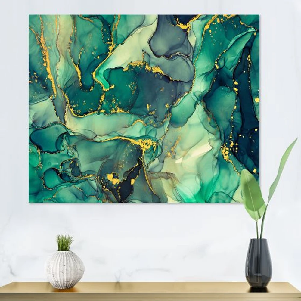 Toile imprimée « Green Luxury Abstract Fluid Art IV