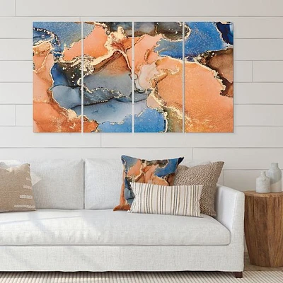Blue and Orange Luxury Abstract Fluid Art I Canvas Wall Print