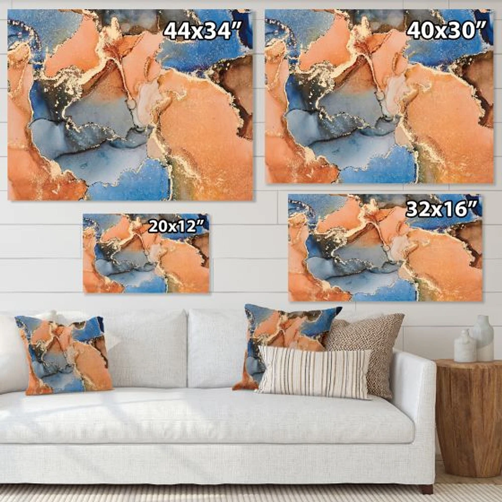 Blue and Orange Luxury Abstract Fluid Art I Canvas Wall Print