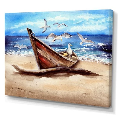 Toile imprimée « An Old Fishing Boat on The Sandy Beach