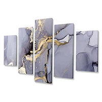 Closeup of Black and Golden Abstract Marble Texture  Canvas Wall Art Print - 4-5 Panels