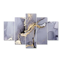 Closeup of Black and Golden Abstract Marble Texture  Canvas Wall Art Print - 4-5 Panels