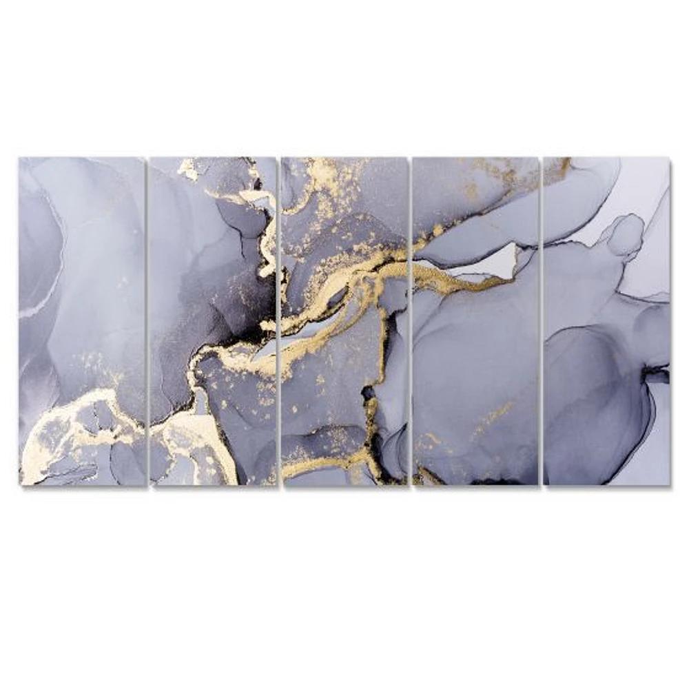 Closeup of Black and Golden Abstract Marble Texture  Canvas Wall Art Print - 4-5 Panels