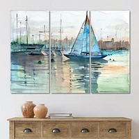 A Sailboat Marina with Some Yachts Canvas Wall Art Print - 3 Panels