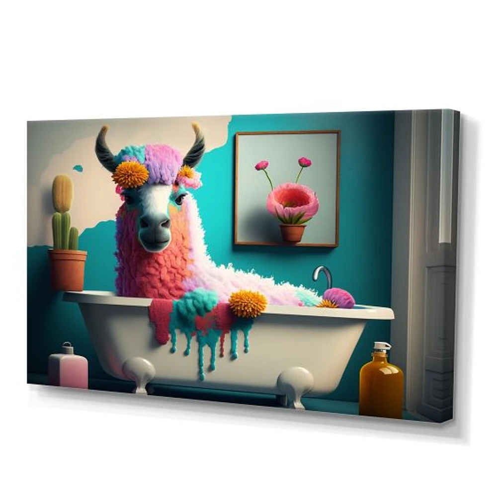 Funny Llama The Bath IV Canvas Wall Art