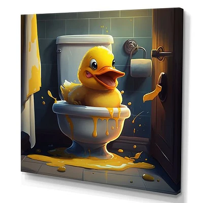 Funny Duckling Missed The Toilet Canvas Wall Art