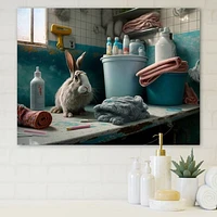 Funny Rabbit Doing Laundry Canvas Wall Art