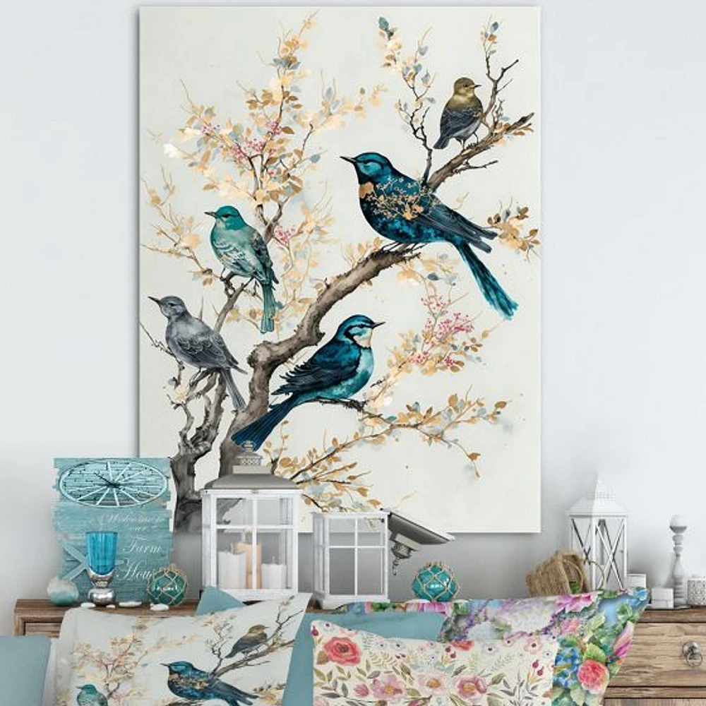 Multicolor Birds On Plum Blossoms Tree IX Wall Art