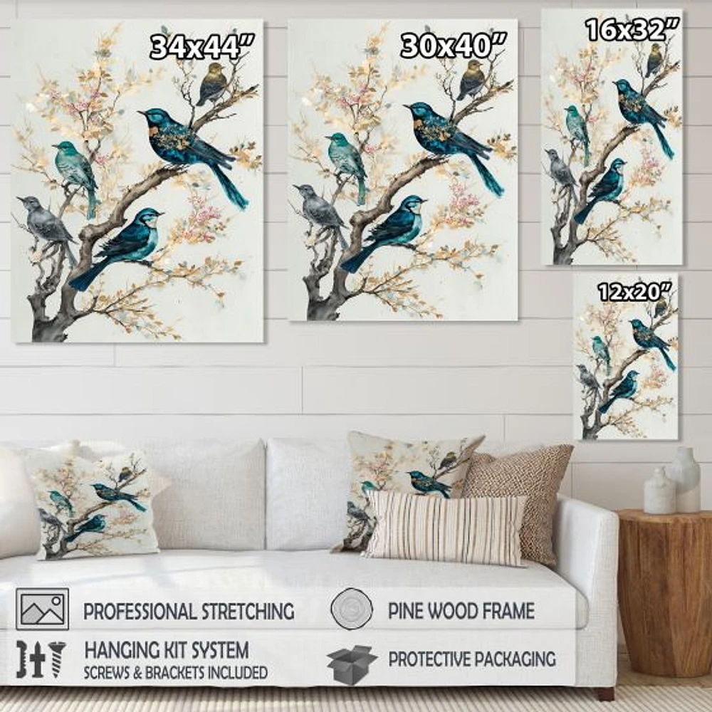 Multicolor Birds On Plum Blossoms Tree IX Wall Art