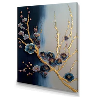 Blue and Gold Cherry Blossom Branch Wall Art