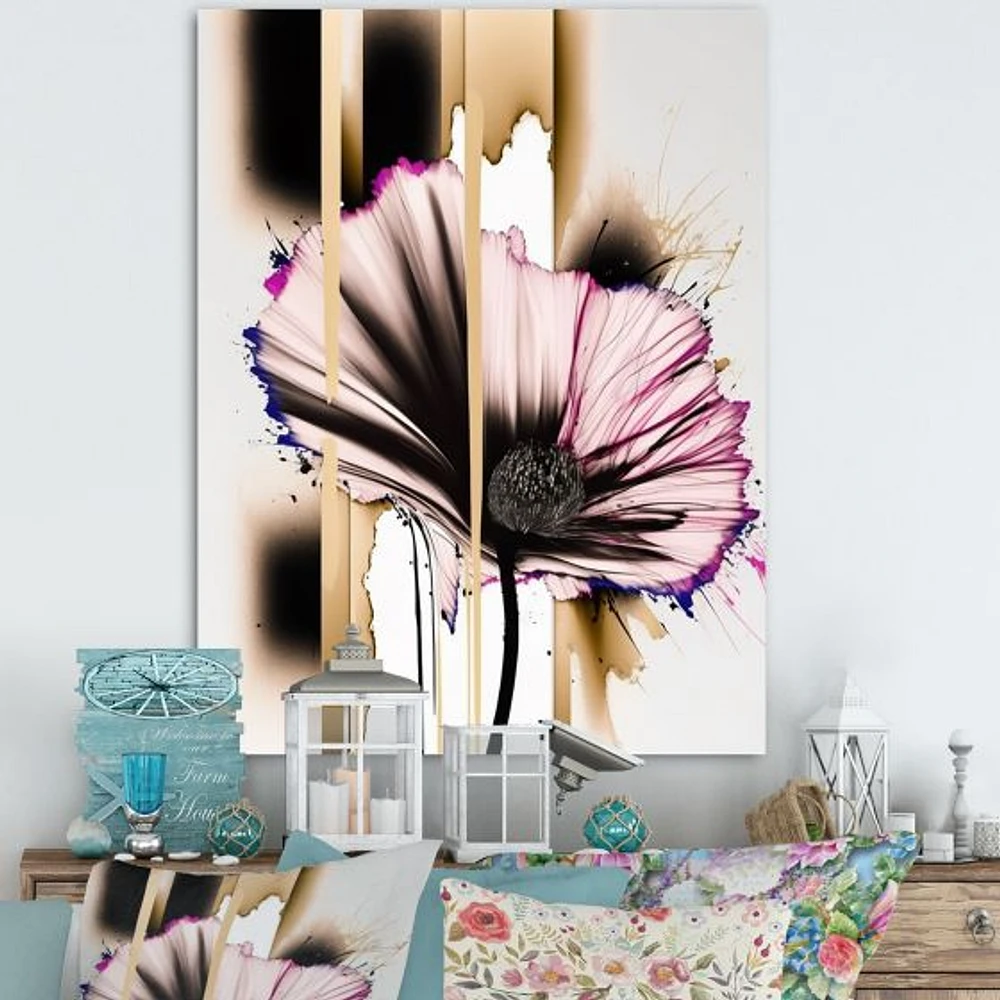 Pink Gerbera Flower On Abstract Fusion Wall Art