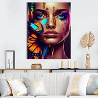 Woman With Colorful Butterfly I Wall Art