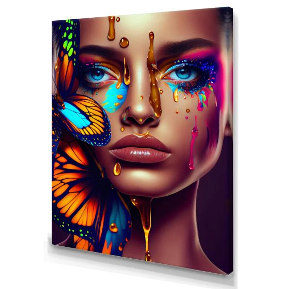 Woman With Colorful Butterfly I Wall Art