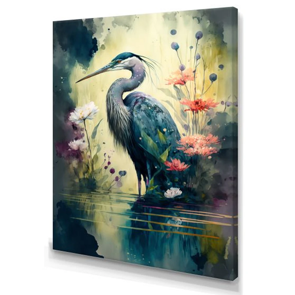 Cute Heron Floral Art I Wall