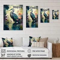 Cute Heron Floral Art I Wall