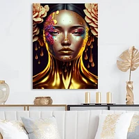 Gold Floral Woman Wall Art