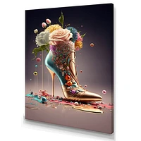 Gold Floral High Heel Shoes Wall Art