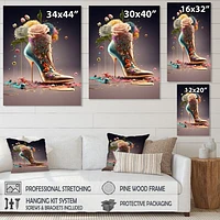 Gold Floral High Heel Shoes Wall Art