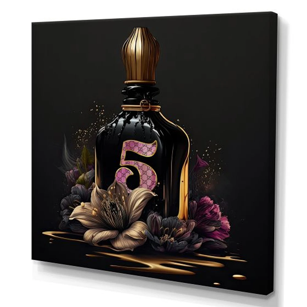 Chic Perfume Bottle With Pink Roses I Wall Art