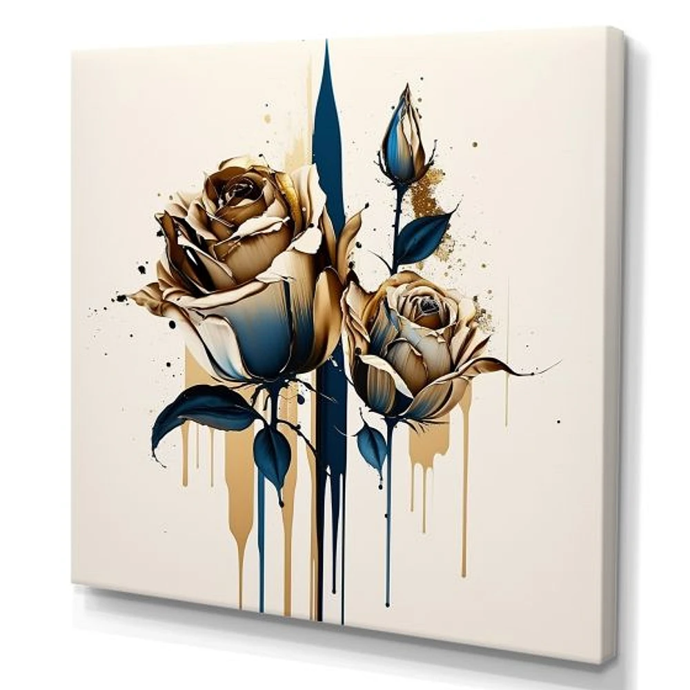 Roses Flow Flower On Golden Beige Paint V Wall Art