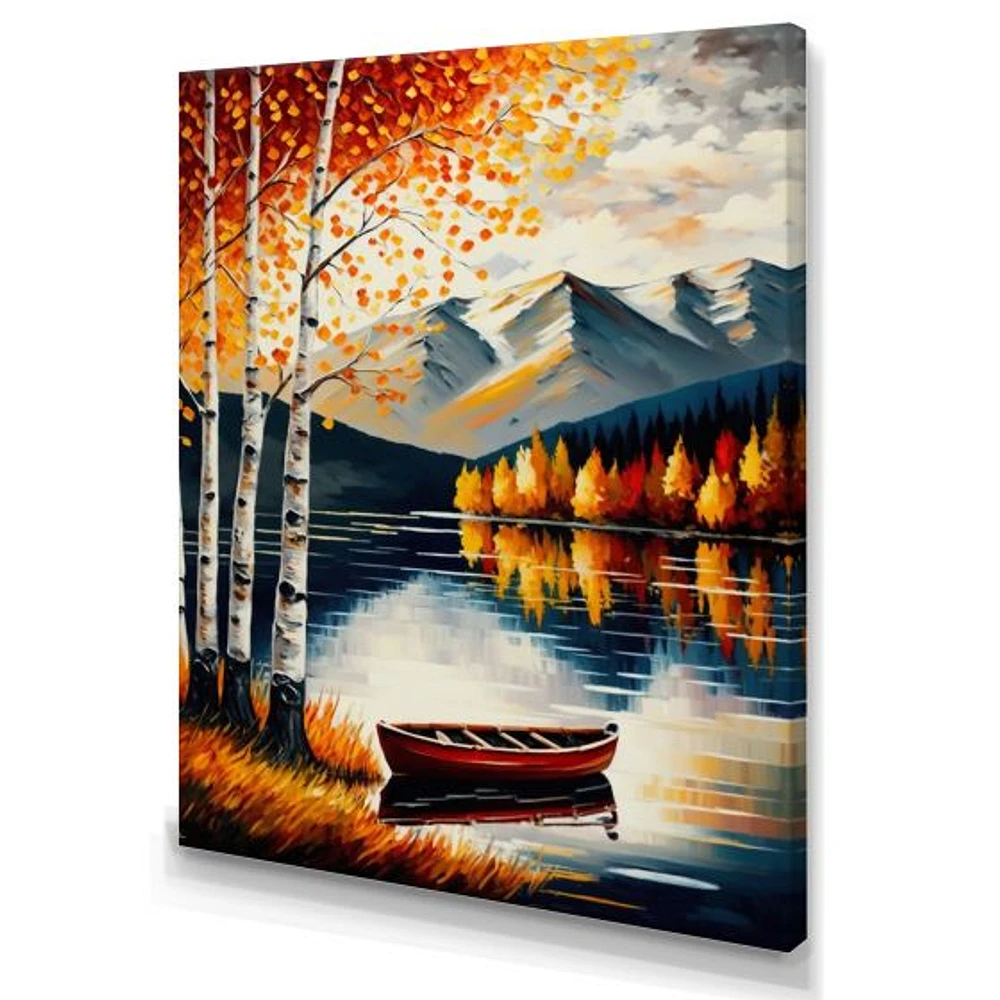 Red And Orange Birch Trees By The Lake VII Wall Art