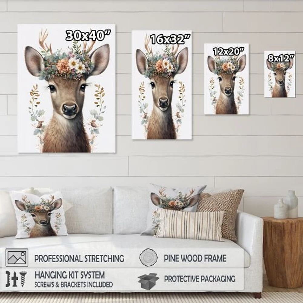 Cute Baby Caribou With Floral Crown I Wall Art