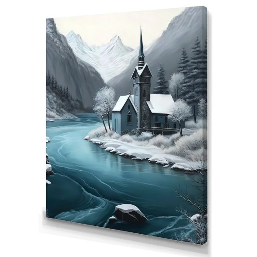 Church On A Lake Winter Wall Art