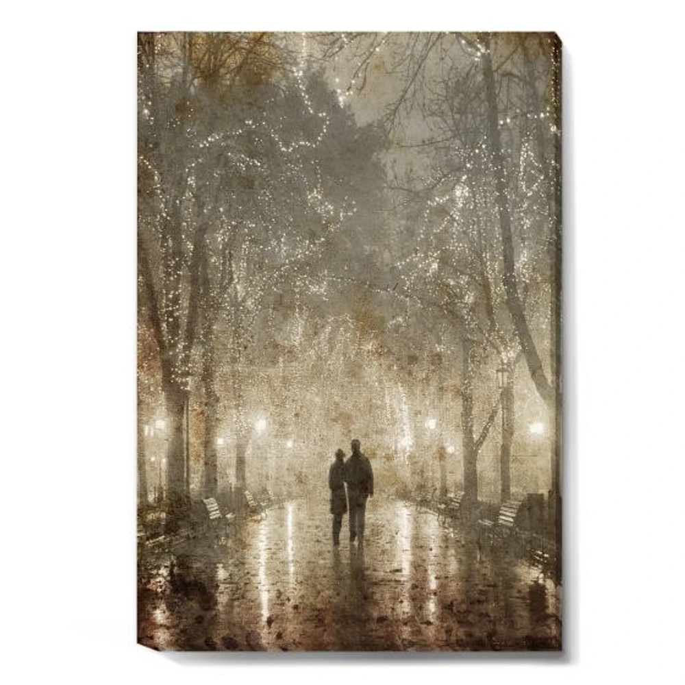 Couple Walking Night Lights  Canvas Print