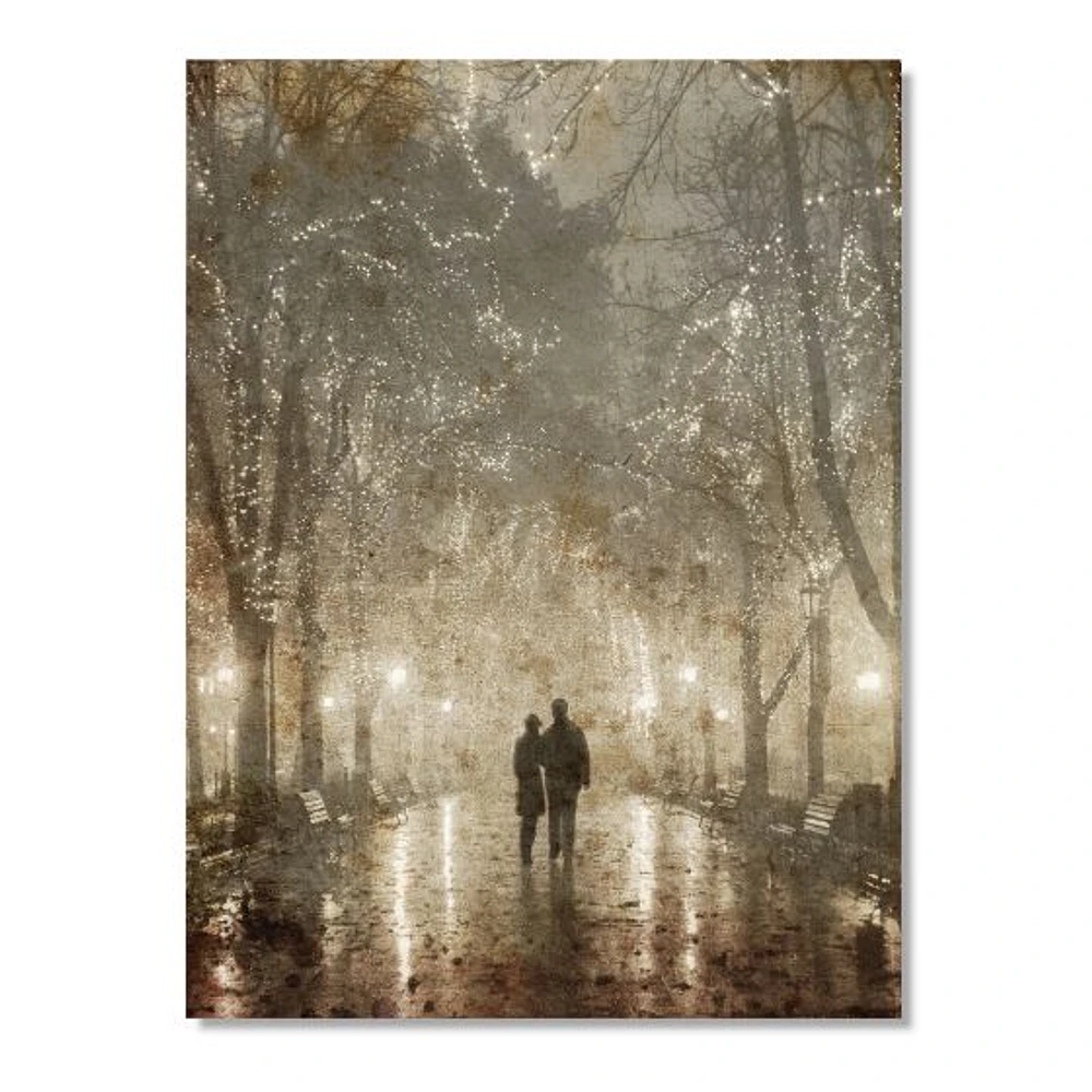 Couple Walking Night Lights  Canvas Print