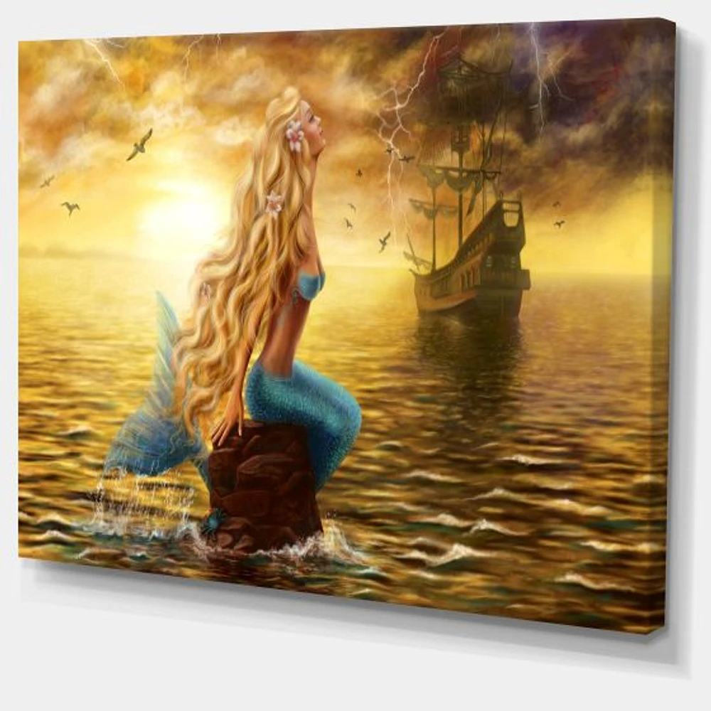 Sea Mermaid with Ghost Ship  Wall Art